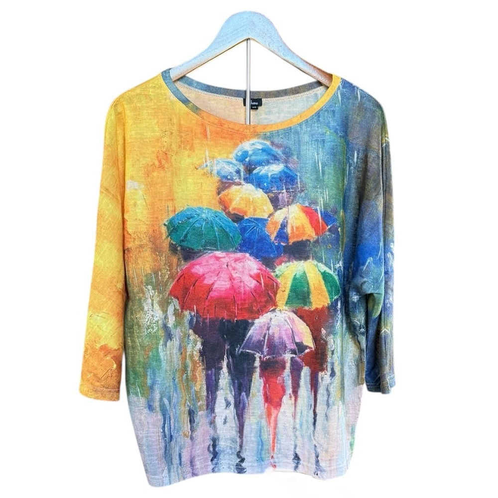 Shana Colorful Umbrella Batwing Top Size Medium